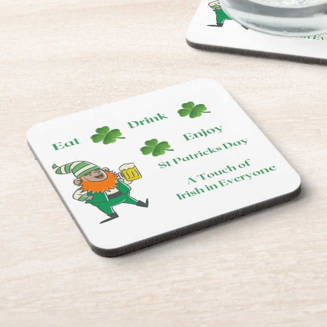 Essen, trinken, genießen, St Patricks Day auf eine Getränkeuntersetzer (Linke Seite)