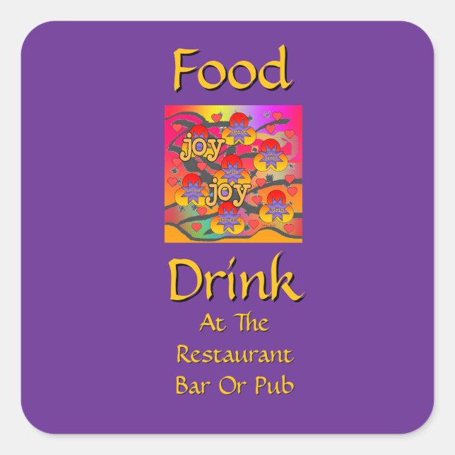 Essen Trinken In Restaurant Bar Oder Pub Violett Quadratischer Aufkleber (Vorderseite)