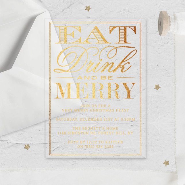 Essen, trinken & Merken feierliche Gold Foil Weihn Acryleinladungen (Von Creator hochgeladen)