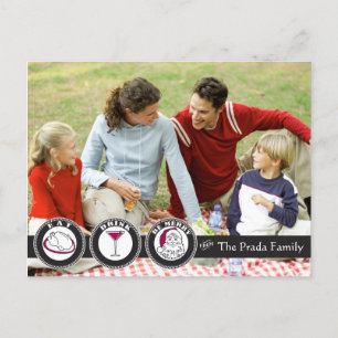 Essen, trinken, sei frohe Weihnachtskarte. Feiertagspostkarte