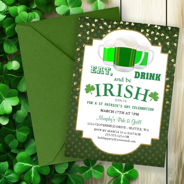 Essen, trinken, sei irisch St Patrick's Party Einl Einladung (Eat, Drink, Be Irish St Patrick's Party Invitation)