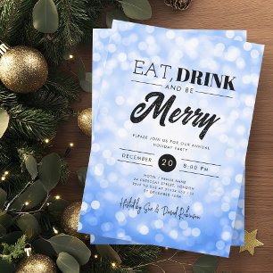Essen, trinken Sie Merry Blue Bokeh Urlaub Weihnac Einladung
