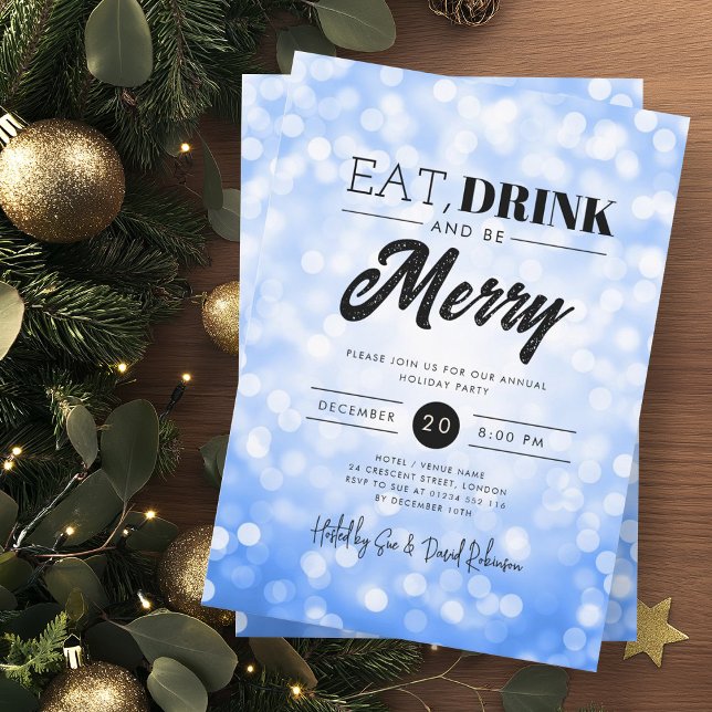Essen, trinken Sie Merry Blue Bokeh Urlaub Weihnac Einladung (Von Creator hochgeladen)