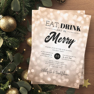 Essen, trinken Sie Merry Kupfer Bokeh Urlaub Weihn Einladung