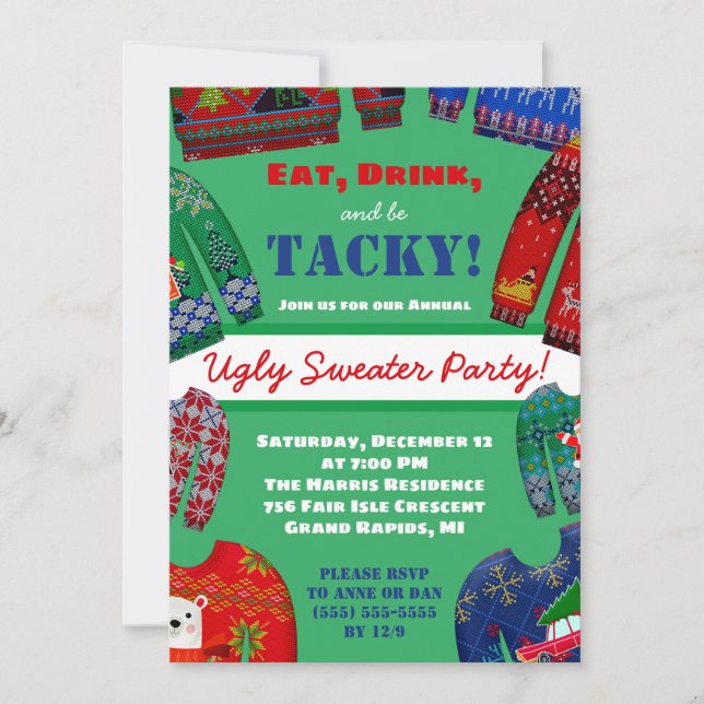 Essen, trinken und abscheulich sein Ugly Sweater F Einladung (Vorderseite)