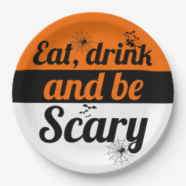 Essen, trinken und beängstigend orange Halloween s Pappteller