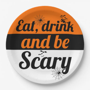 Essen, trinken und beängstigend orange Halloween s Pappteller