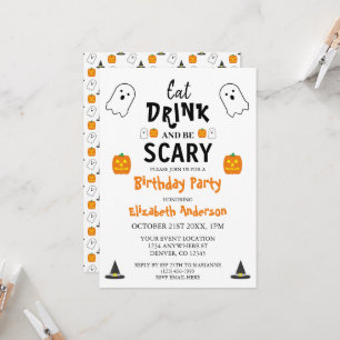 Essen, trinken und Beängstigend sein Halloween Geb Einladung