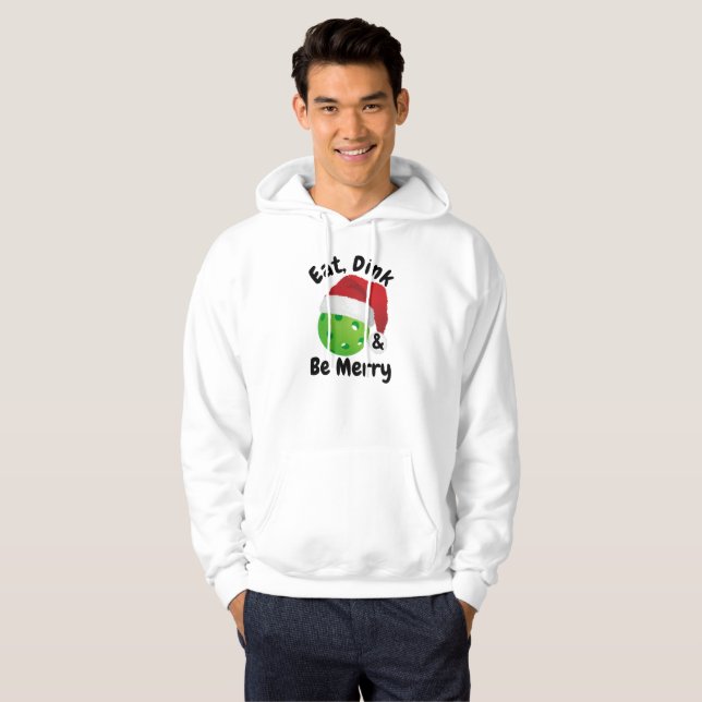 Essen, trinken und froh sein Weihnachts-Pickleball Hoodie (Vorne ganz)