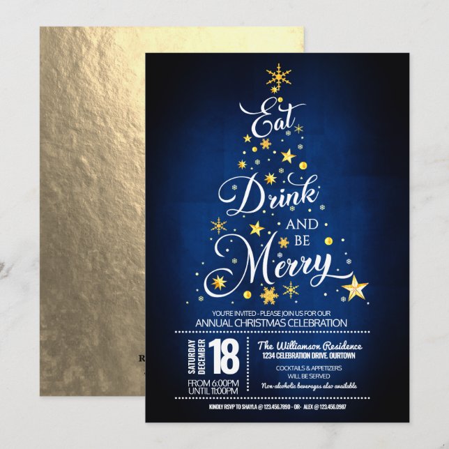 Essen, trinken und frohe Weihnachten Party Einladu Einladung (Vorne/Hinten)