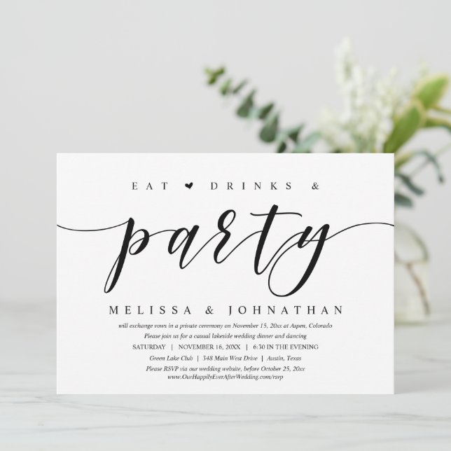 Essen, Trinken und Party, Hochzeitsessen Einladung (Stehend Vorderseite)