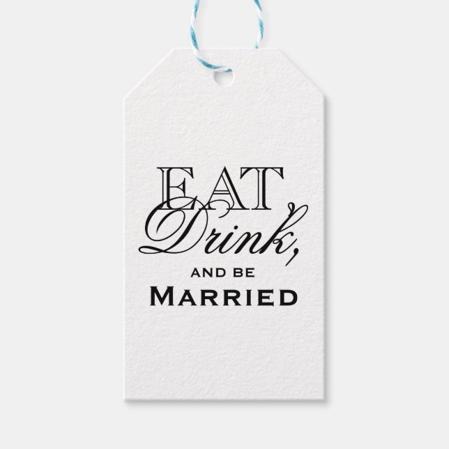 Essen, trinken und Personalisierte Hochzeit Verhei Geschenkanhänger (Vorderseite)