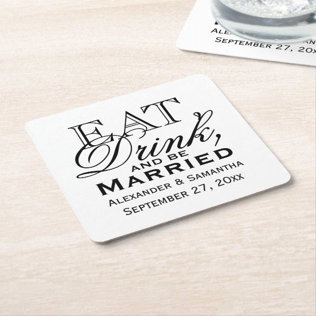 Essen, trinken und Personalisierte Hochzeit Verhei Rechteckiger Pappuntersetzer (angewinkelt)