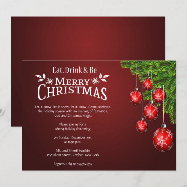 Essen, trinken und sich das Weihnachtsfest zum Par Einladung (Vorne/Hinten)