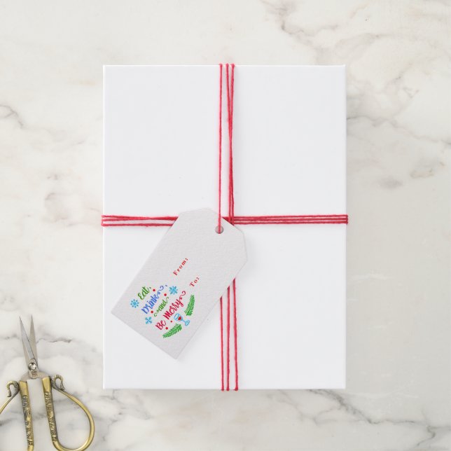 Essen, trinken und sich wohlfühlen, Weihnachten Ur Geschenkanhänger (Mit Garn)