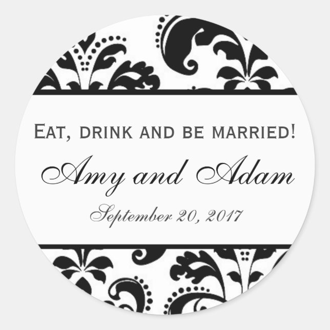 Essen, trinken und Verheiratet Hochzeit sein Runder Aufkleber (Vorderseite)