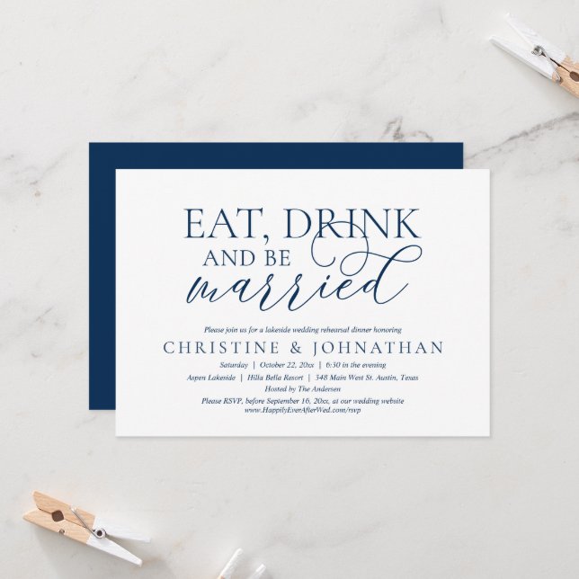Essen, trinken und Verheiratet Hochzeitsessen Prob Einladung (Vorderseite/Rückseite Beispiel)