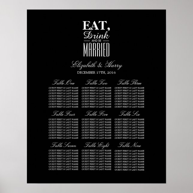 Essen, trinken und Verheiratet Hochzeitssitzkarte  Poster (Vorne)