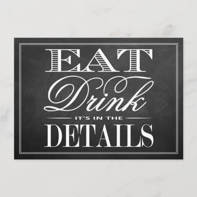 Essen, trinken und Verheiratet sein Chalkboard Hoc Begleitkarte (Vorderseite)