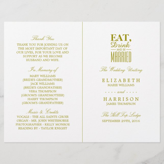 Essen, trinken und Verheiratet sein Gold Wedding P (Vorderseite)