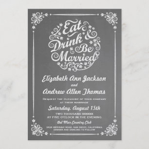 Essen Trinken und Verheiratet sein Hochzeitseinlad Einladung