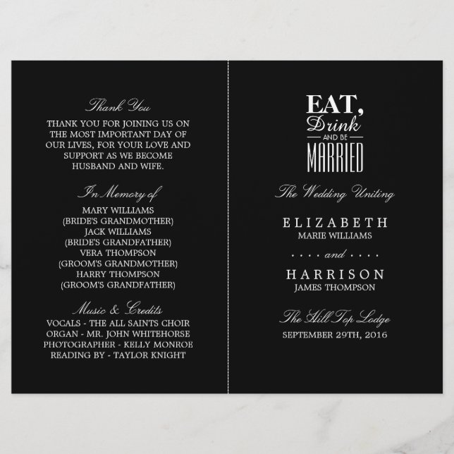 Essen, trinken und Verheiratet sein Hochzeitsprogr (Vorderseite)