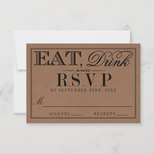 Essen, trinken und Verheiratet sein, rustikale Hoc RSVP Karte (Vorderseite)