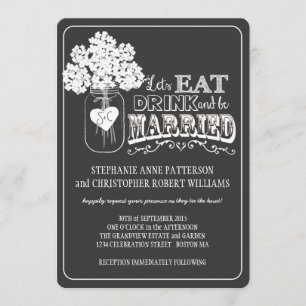 Essen, Trinken und Verheiratete Chalkboard-Hochzei Einladung