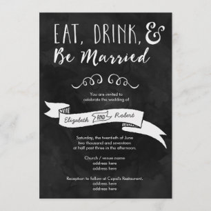 Essen, Trinken und Verheiratete Chalkboard-Hochzei Einladung
