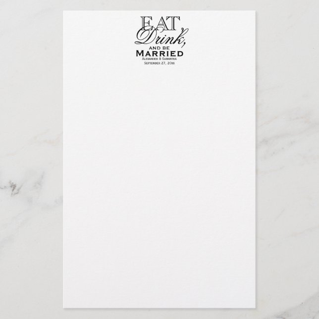 Essen, trinken und Verheiratete Hochzeit sein Briefpapier (Vorderseite)