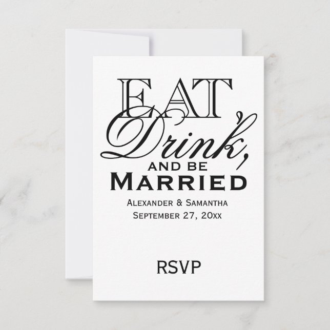 Essen, trinken und Verheiratete Hochzeit sein RSVP Karte (Vorderseite)