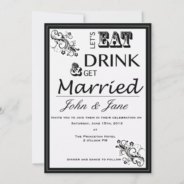 Essen, Trinken und Verheiratete Hochzeitseinladung Einladung (Vorderseite)