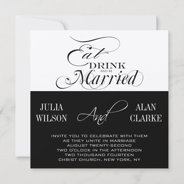 Essen, Trinken und Verheiratete Hochzeitseinladung Einladung (Vorderseite)