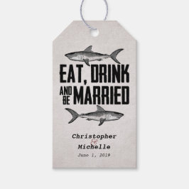 Essen, trinken und Verheiratete Hochzeitsmarken fü Geschenkanhänger