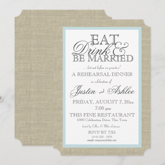 Essen Trinken Verheiratete Probe Abendessen Einladung (Vorne/Hinten)