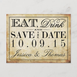 Essen, trinken & Verheiratete Vintage Hochzeit Ankündigungspostkarte
