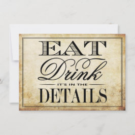 Essen, trinken & Verheiratete Vintage Hochzeit Einladung
