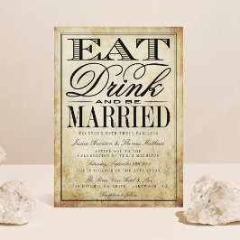 Essen, trinken & Verheiratete Vintage Hochzeit Einladung