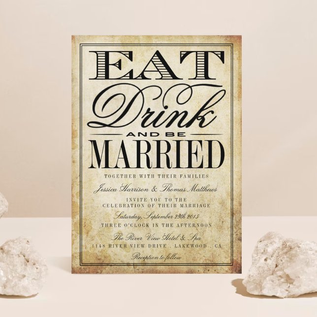 Essen, trinken & Verheiratete Vintage Hochzeit Einladung (Von Creator hochgeladen)