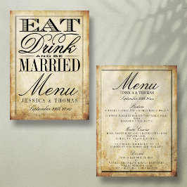 Essen, trinken & Verheiratete Vintage Hochzeitsmen Menükarte