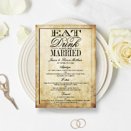 Essen, trinken & Verheiratete Vintage Hochzeitsmen Menükarte