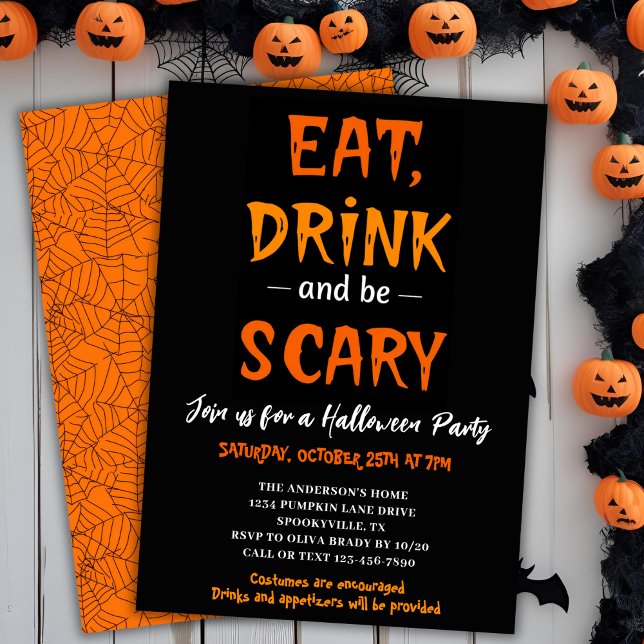 Essen und Beängstigend sein Modernes Halloween-Par Einladung (Eat Drink & Be Scary Modern Halloween Party Invitation)