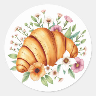 Essen und Natur Kunst Croissant mit Blumen Runder Aufkleber