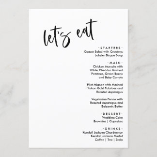 Essen wir Hochzeitsmenüs Menükarte