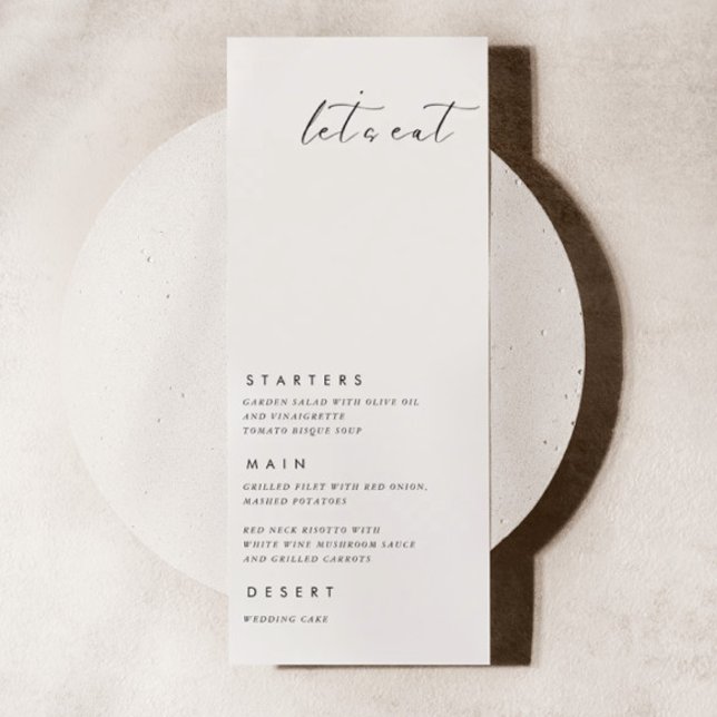 Essen wir moderne Minimalistische Hochzeitskarte Menükarte (Von Creator hochgeladen)