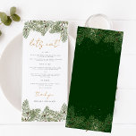 Essen wir Whimsical Green Gold Pine Cone Hochzeite Menükarte<br><div class="desc">Treten Sie ein in eine Welt der Zauberung mit unserer Sammlung von Einladungen, Unterschriften und Dekorationen für die Hochzeit von Whimsical Green und Gold Pine Cone. Genießen Sie den rustikalen Charme der Natur mit diesen zauberhaften Designs, die eine lebendige Vegetation und goldene Akzente mit schimmernden Akzenten bilden und durch die...</div>
