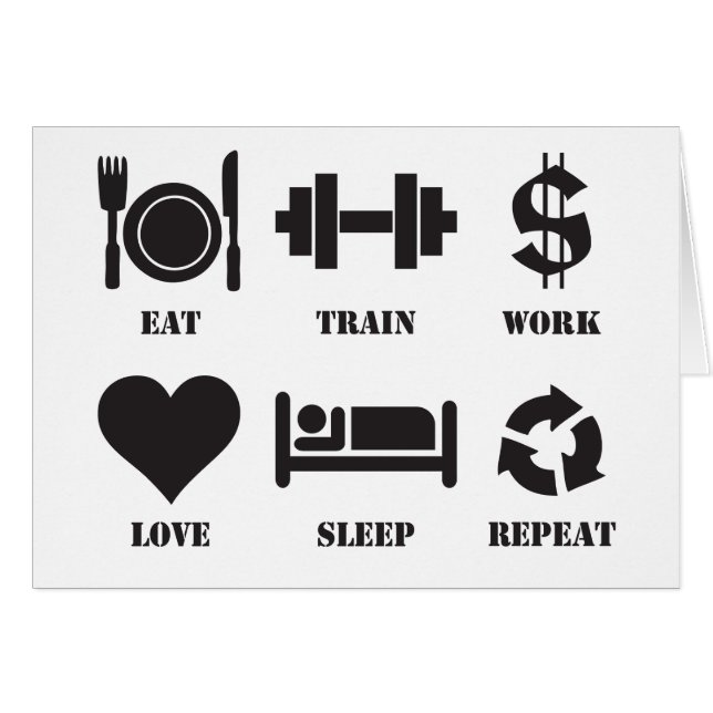 Essen, Zug, Arbeit, Liebe, schlafen, wiederholen (Vorderseite (Horizontal))