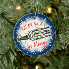 Essensgetränk sei fröhliche Gabel Weihnachtslichte Keramik Ornament