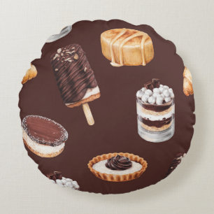 Essensskizze köstliche schöne Desserts und Pastete Rundes Kissen