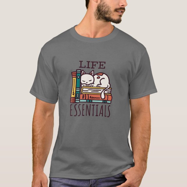 Essentials, Bücher und Katzen T-Shirt (Vorderseite)